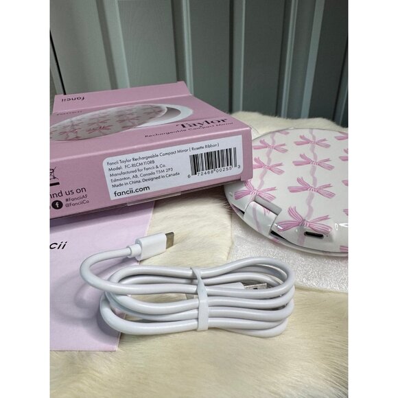 New Fancii Taylor Rechargeable Light Up LED Compact Mirror Rosette Ribbon Bows - Picture 5 of 11